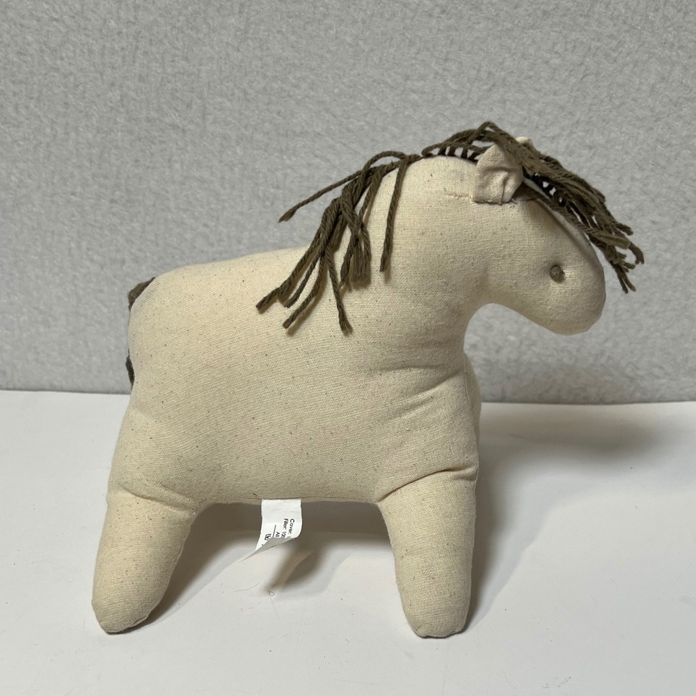 Decorative Horse Figurine Canvas Yarn Mane 7in Cream Farmhouse Decor